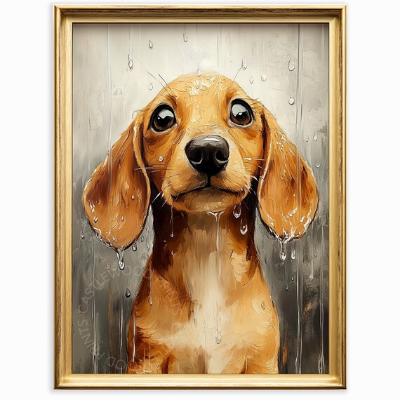 Adorable Dachshund Puppy Painting Vintage Dog Portrait Rustic Wall Art Cute Pet Decor Print 30
