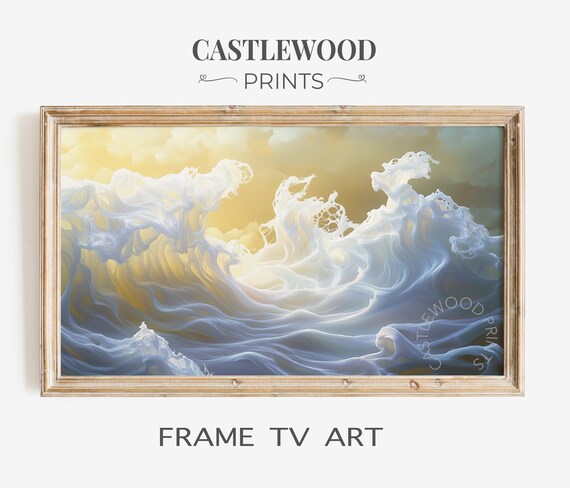 Ocean Waves At Sunrise Painting Golden Coastal Frame TV Art Poster