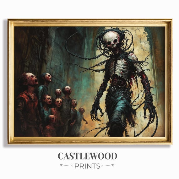 Haunting Skeleton Figure Art Atmospheric Gothic Painting Detailed Moody Decor Oil Wall Dark Halloween 1081