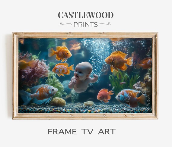 Underwater Baby with Goldfish Aquarium Nursery Frame TV Art Poster