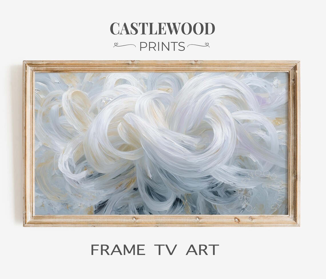 Abstract White Swirl Loops Painting Neutral Minimalist Frame TV Poster