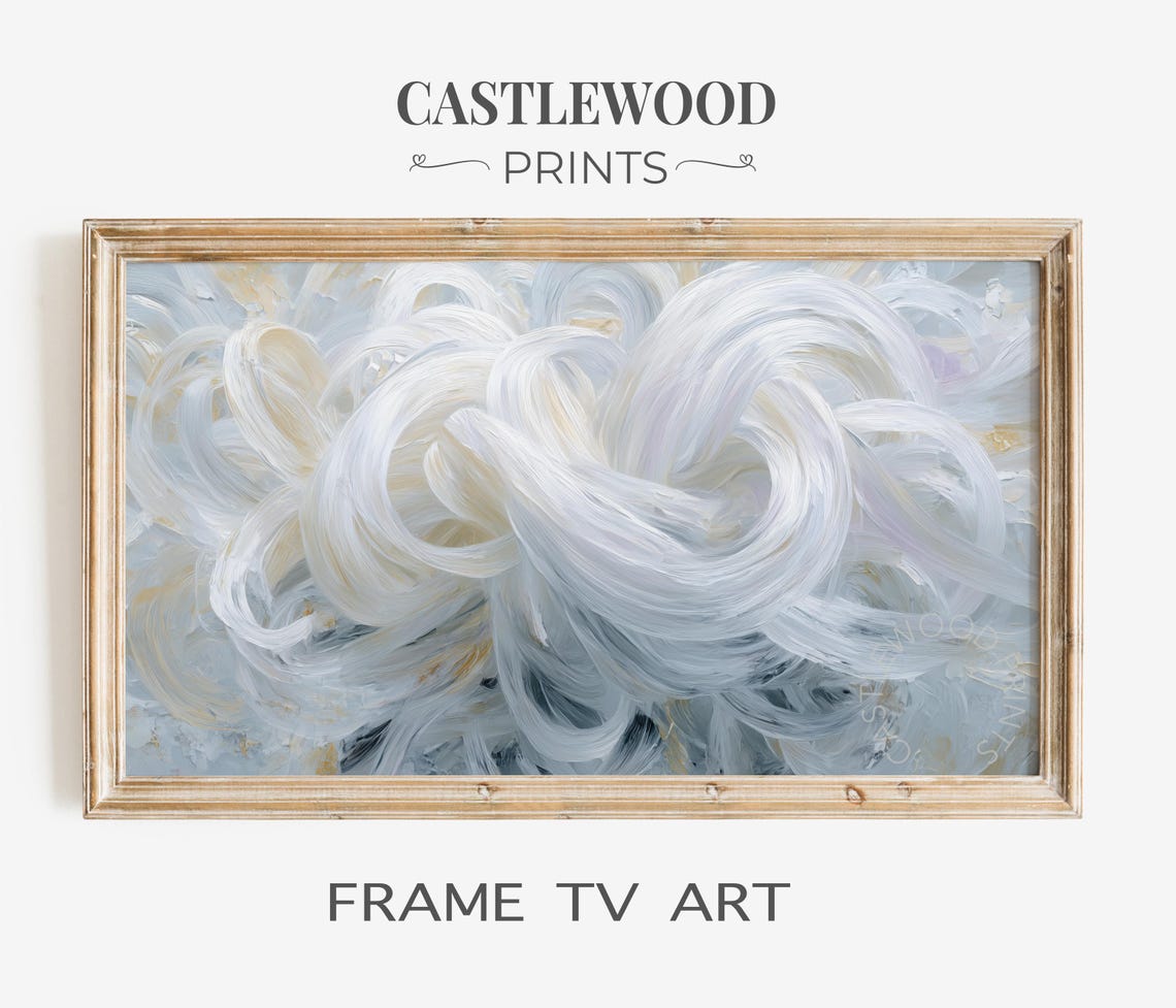 Abstract White Wave Art For Frame Tv Neutral Loops Decor Modern Minimalist Swirl Wall Elegant Print 11