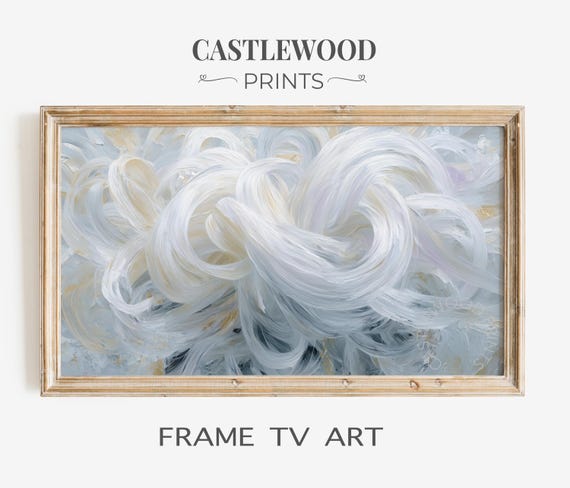 Abstract White Wave Art For Frame Tv Neutral Loops Decor Modern Minimalist Swirl Wall Elegant Print 11