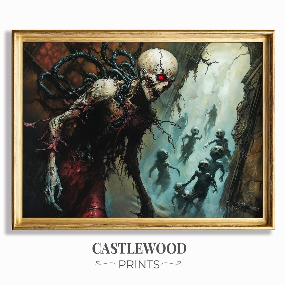 Skeletal Monster With Ghostly Children Dark Gothic Horror Wall Art