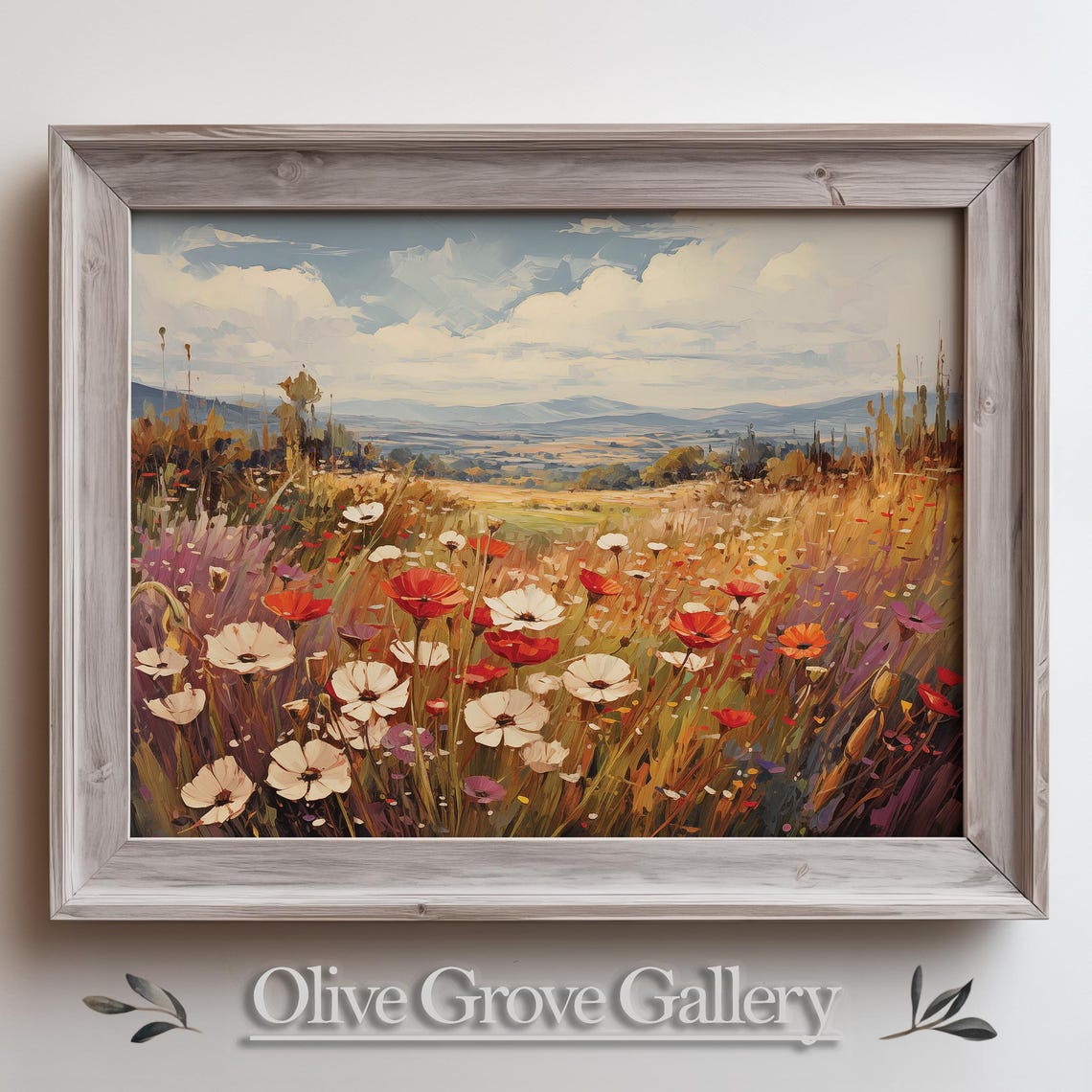 Golden Red Poppy White Daisy Field Bright Summer Meadows Poster