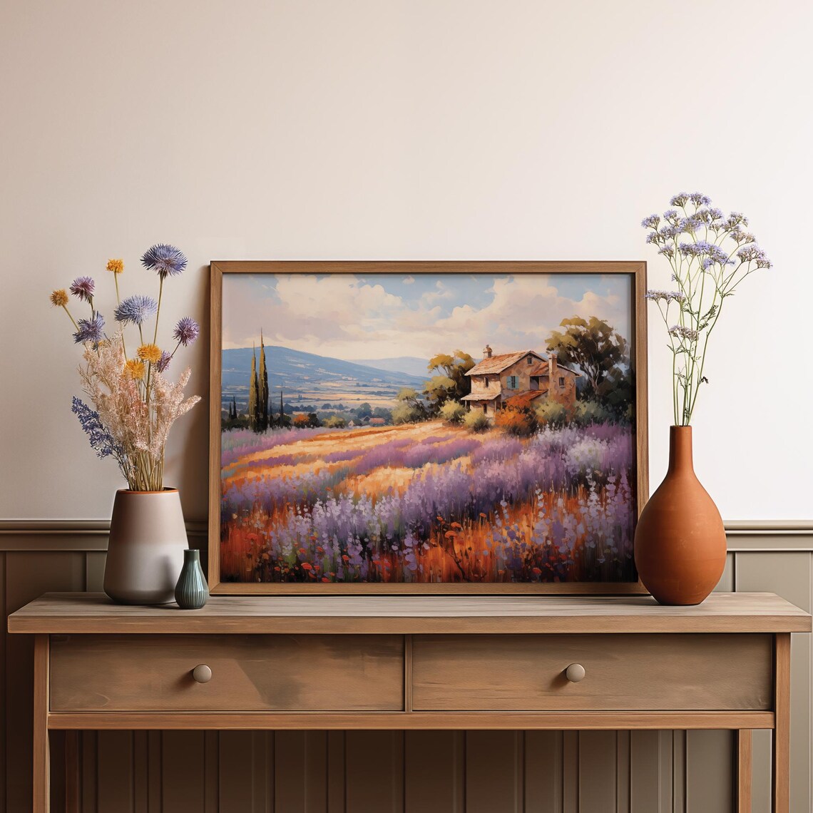 Country Villa Lavender Field Cypress Trees Hills Oil Painting Poster - Image 3