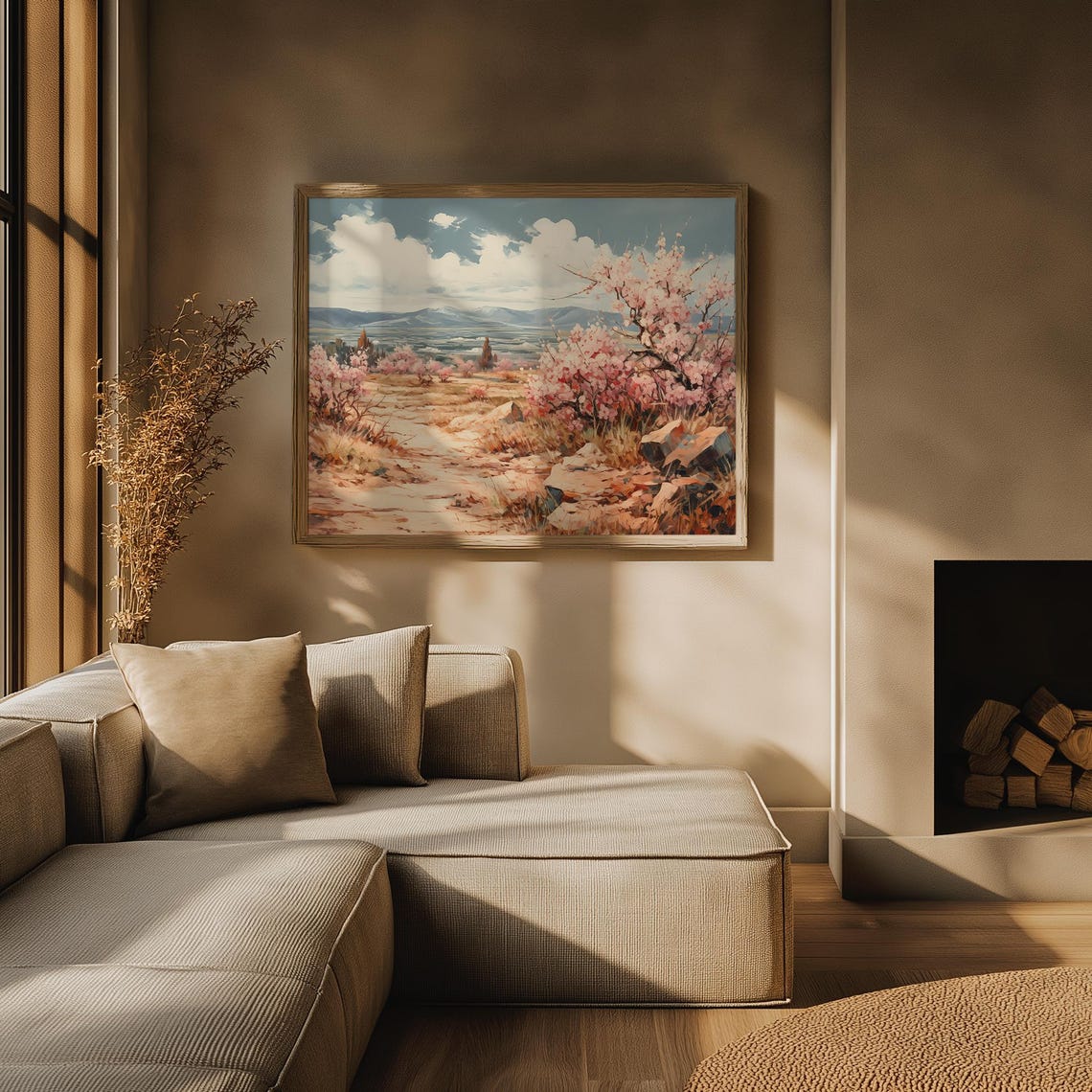 Almond Blossom Countryside Rocky Path Spring Floral Art Poster - Image 3