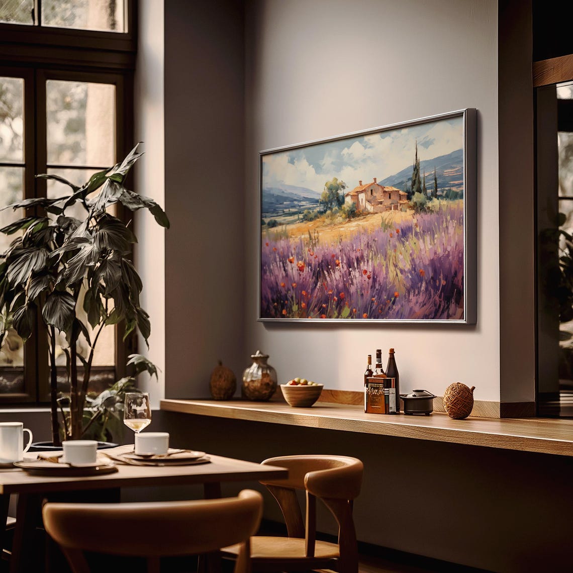 Purple Lavender Field Bloom Farmhouse Mountain Landscape Poster - Image 2