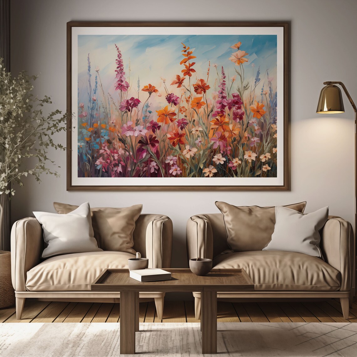 Colorful Wildflower Meadow Bloom Floral Sky Oil Painting Poster - Image 2