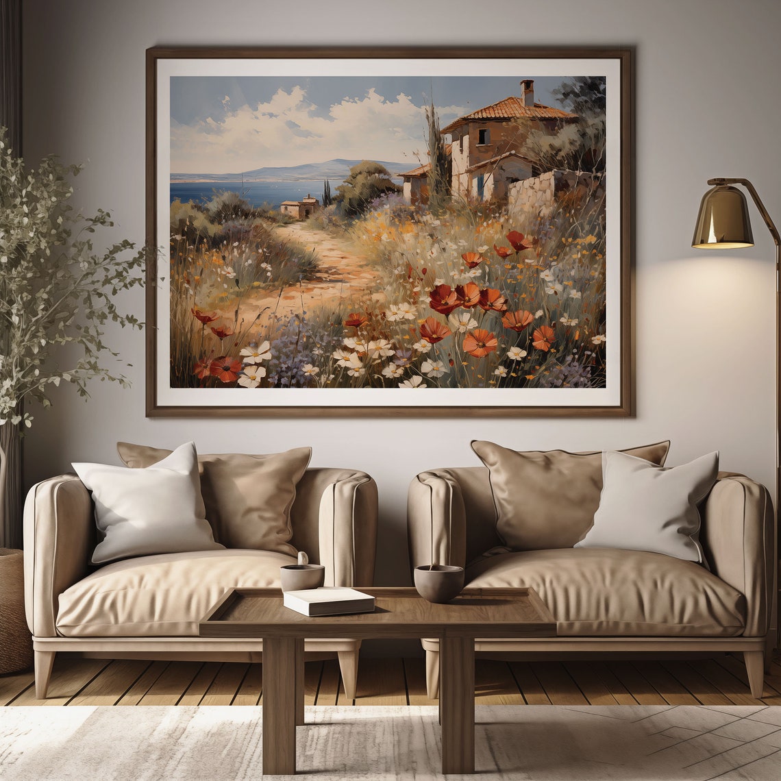 Cottage Among Wildflowers Overlooking The Sea Poppies Daisies Poster - Image 2