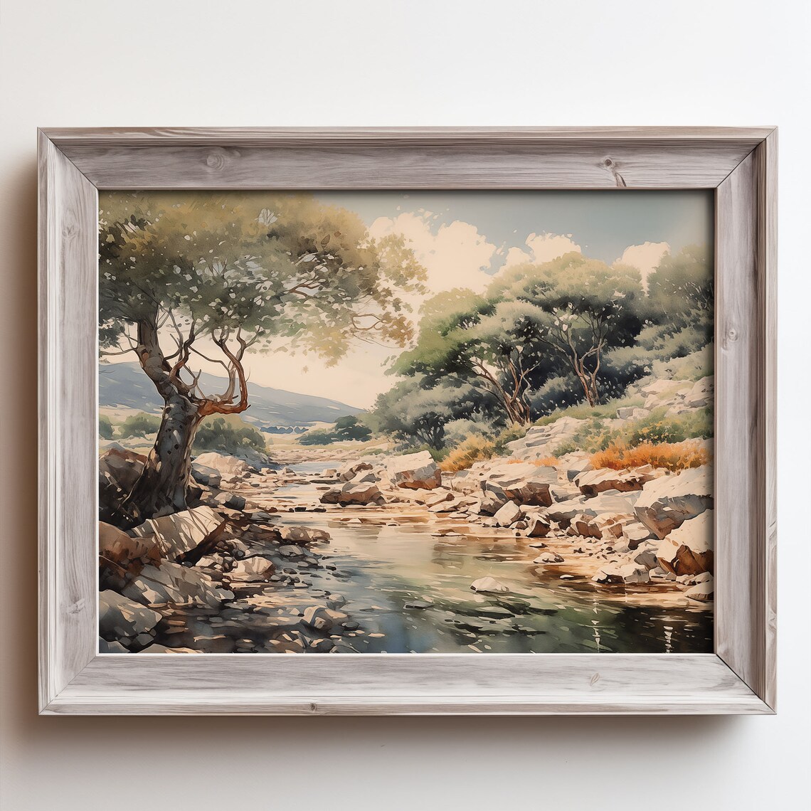 Rocky Mountain Stream in Sunlit Woodland Oil Painting Poster