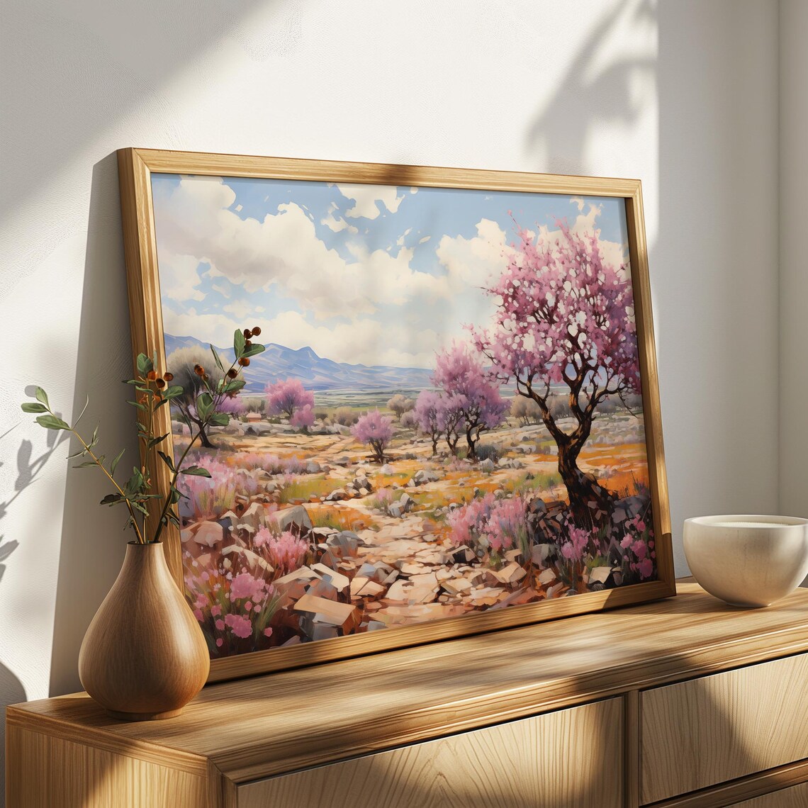 Pink Almond Blossom Trees Spring Orchard Oil Painting Poster - Image 3