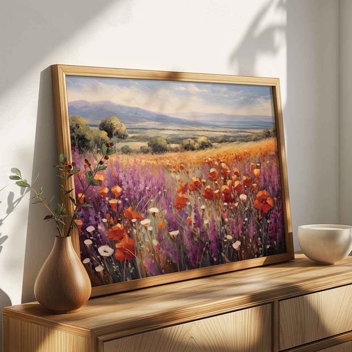 Purple Lupine And Orange Poppy Field Valley View Vintage Poster - Image 3