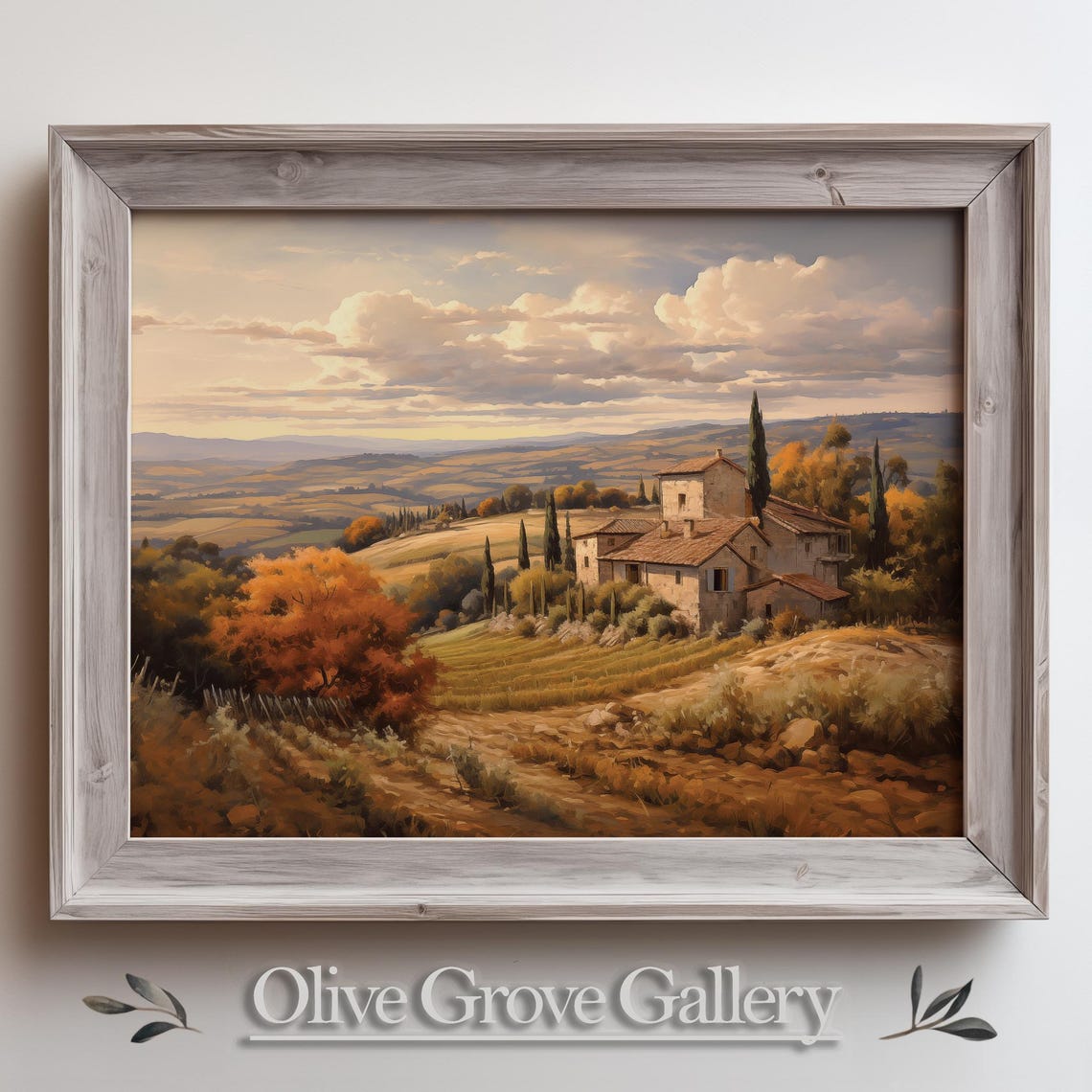 Tuscan Farmhouse On Autumn Hills With Cypress Trees Vintage Poster