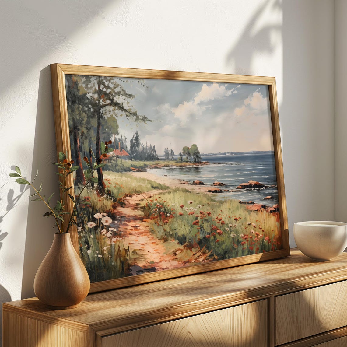 Charming Coastal Cottage Path Painting Seaside Wildflower Ocean Poster - Image 4