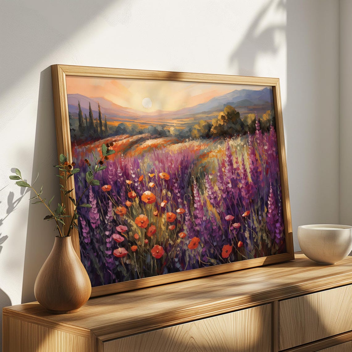 Lavender Fields Sunset Orange Poppies Provence Oil Painting Poster - Image 3