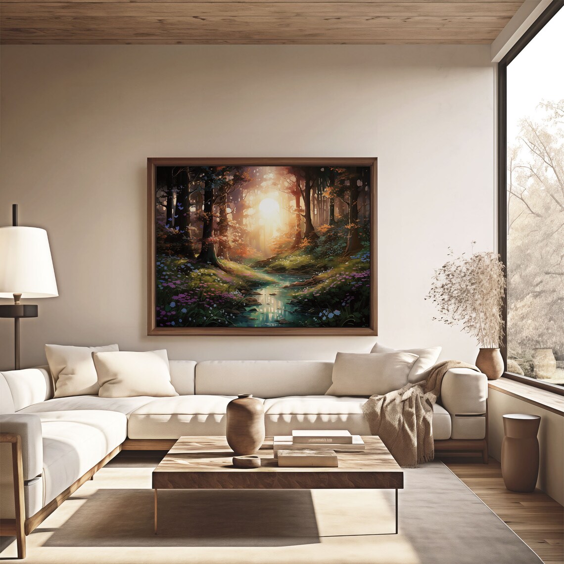 Sunlit Forest Stream Painting Glowing Woodland Water Nature Poster - Image 4