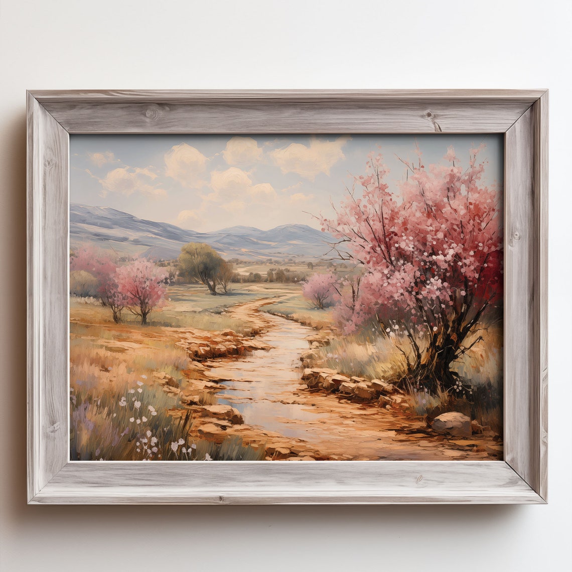 Blooming Cherry Trees By A Mountain Creek Vintage Spring Poster