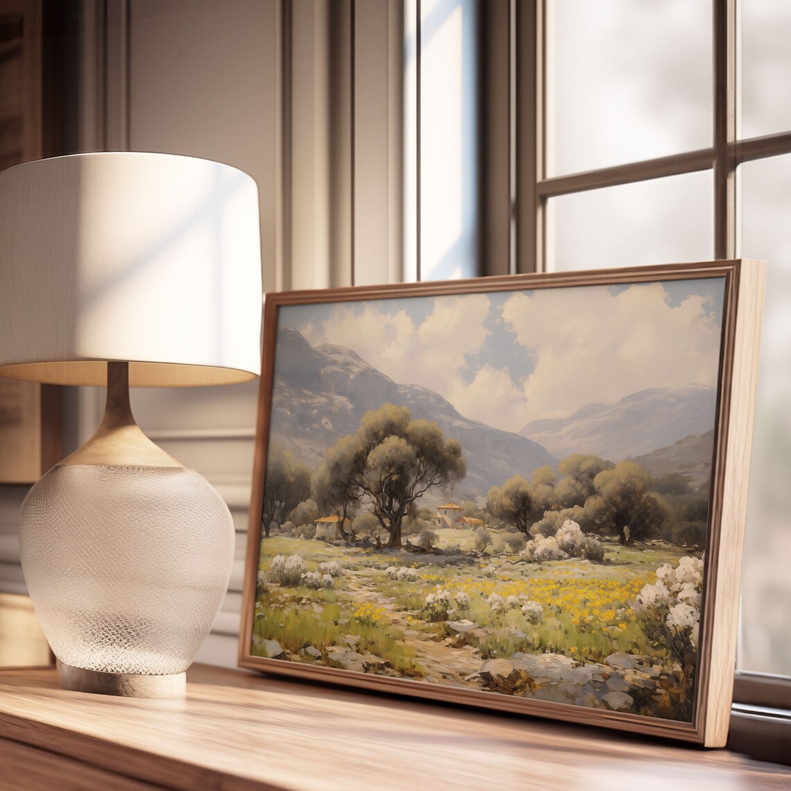 Mountain Meadow Wildflowers with Farmhouse Oil Painting Poster - Image 3