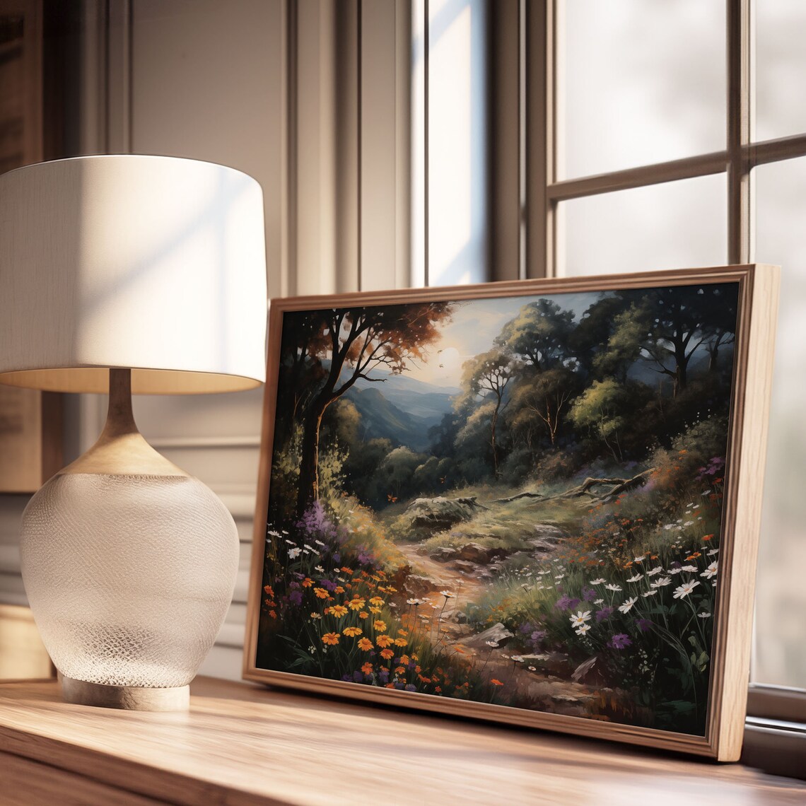 Enchanted Forest Sunset Wildflower Path Butterflies Oil Painting Poster - Image 3