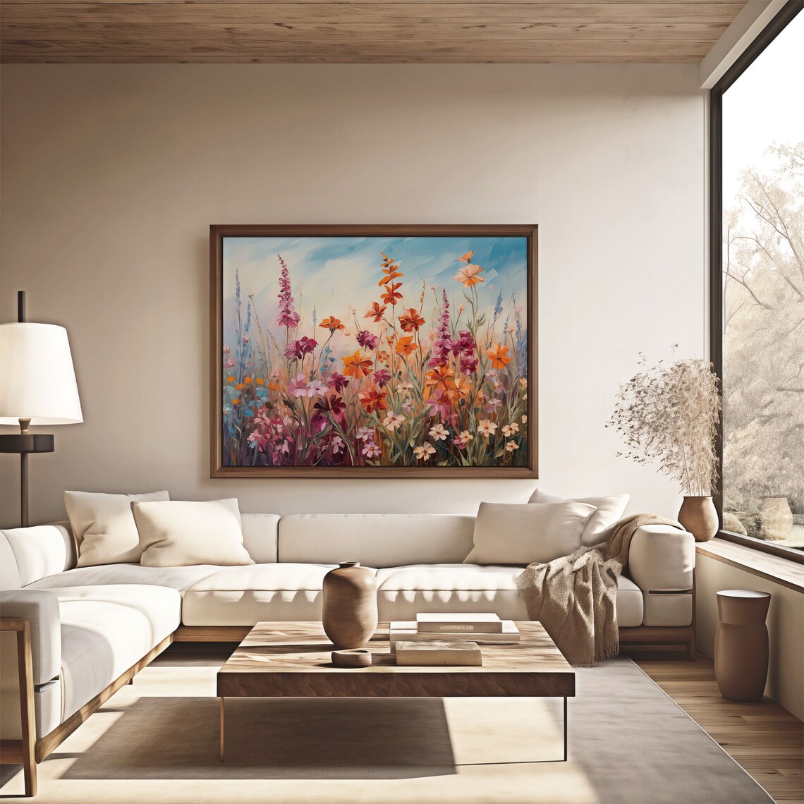 Colorful Wildflower Meadow Bloom Floral Sky Oil Painting Poster - Image 4