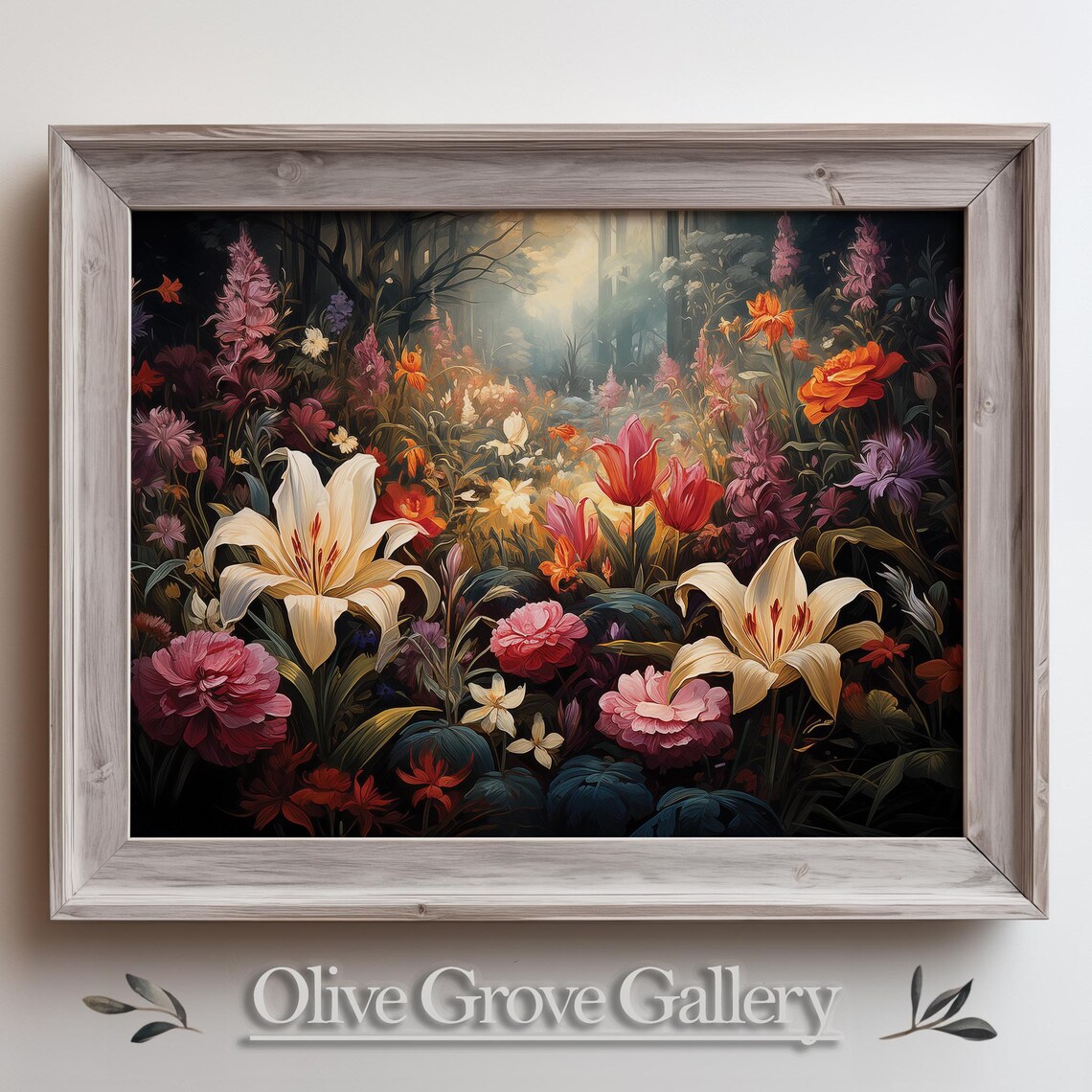 Elegant Moody Dark Floral Lily Peony Bouquet Drama Still Life Poster