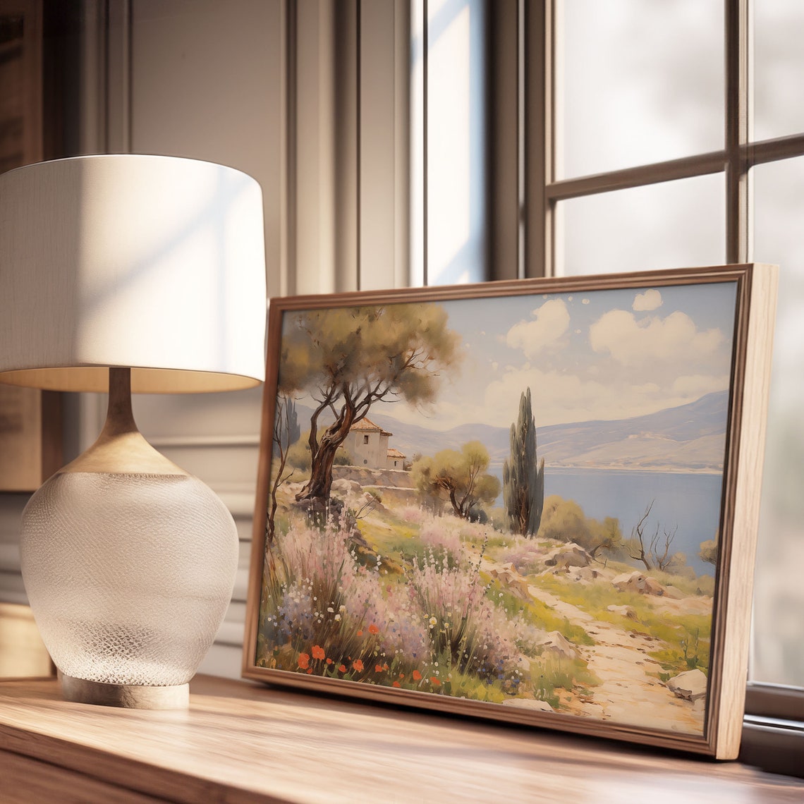 Mediterranean Coastal Villa Olive Trees Seascape Oil Painting Poster - Image 3