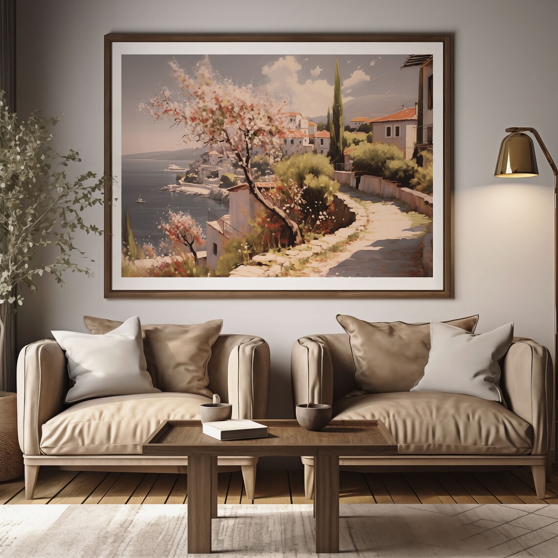 Mediterranean Coastal Fishing Village Sunset Harbor Golden Sky Poster - Image 2