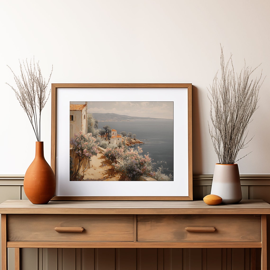 Mediterranean Coastal Village Painting Whitewash Sea View Poster - Image 4