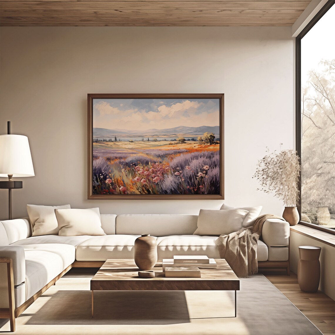 Lavender Field Pink Cosmos Flowers Rolling Hills Oil Painting Poster - Image 4