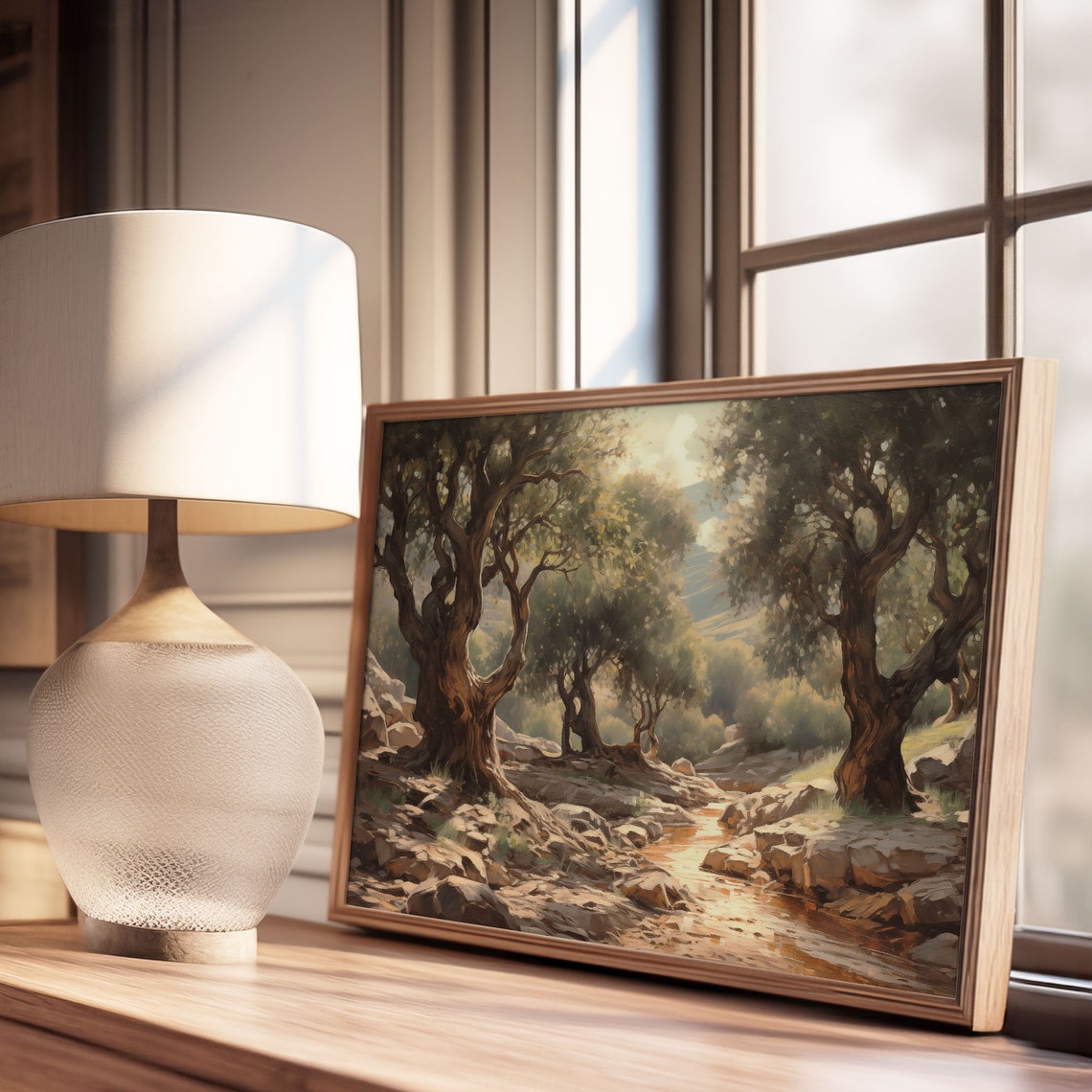 Olive Grove Stream With Gnarled Trees Sunlit Water Oil Painting Poster - Image 3