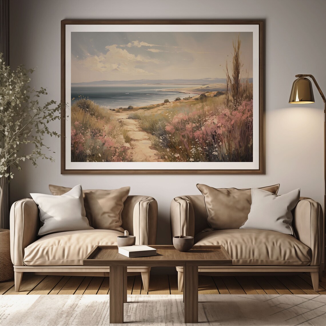Coastal Wildflower Path to the Sea Vintage Oil Landscape Poster - Image 2