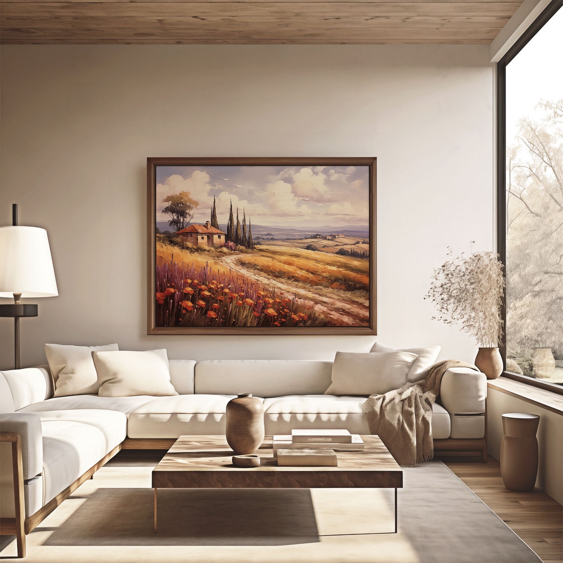Tuscan Farmhouse Cypress Trees Golden Wheat Fields Oil Painting Poster - Image 4