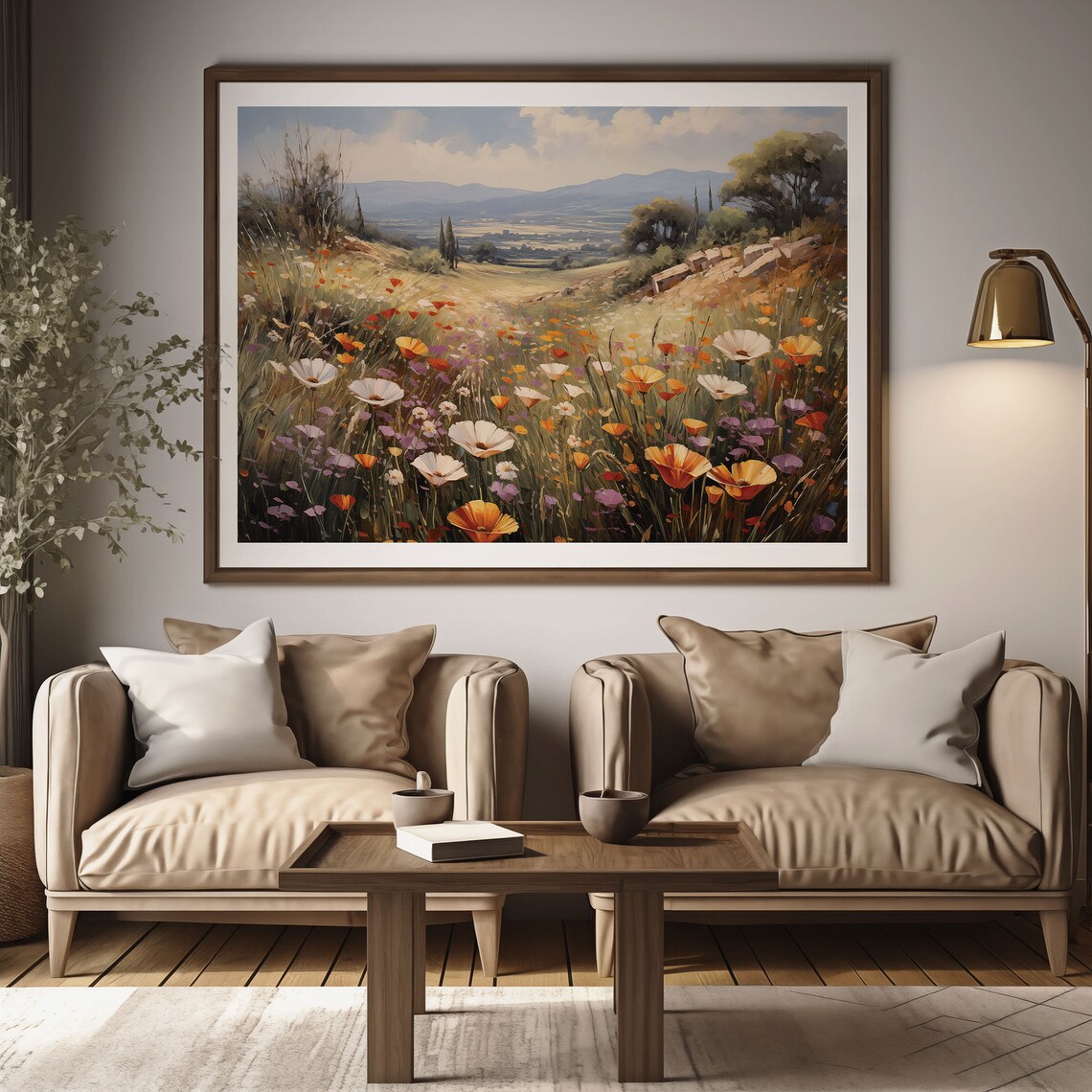Beautiful Nature Wildflower Painting Landscape Brushstroke Antique Oil Painting Vintage Sunset Painting Springtime Print - Image 2