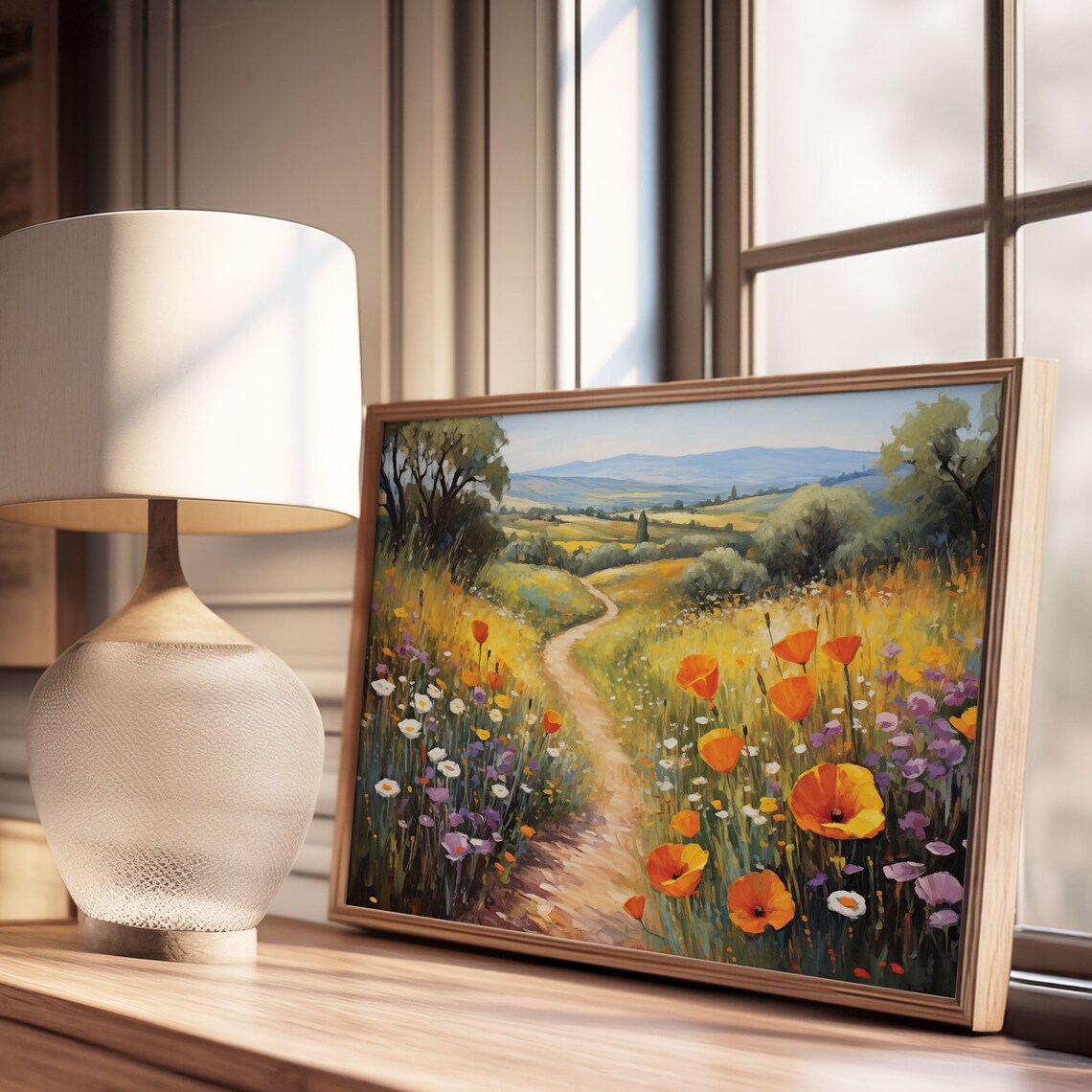 Orange Poppy Country Path Rolling Hills Vintage Oil Painting Poster - Image 3
