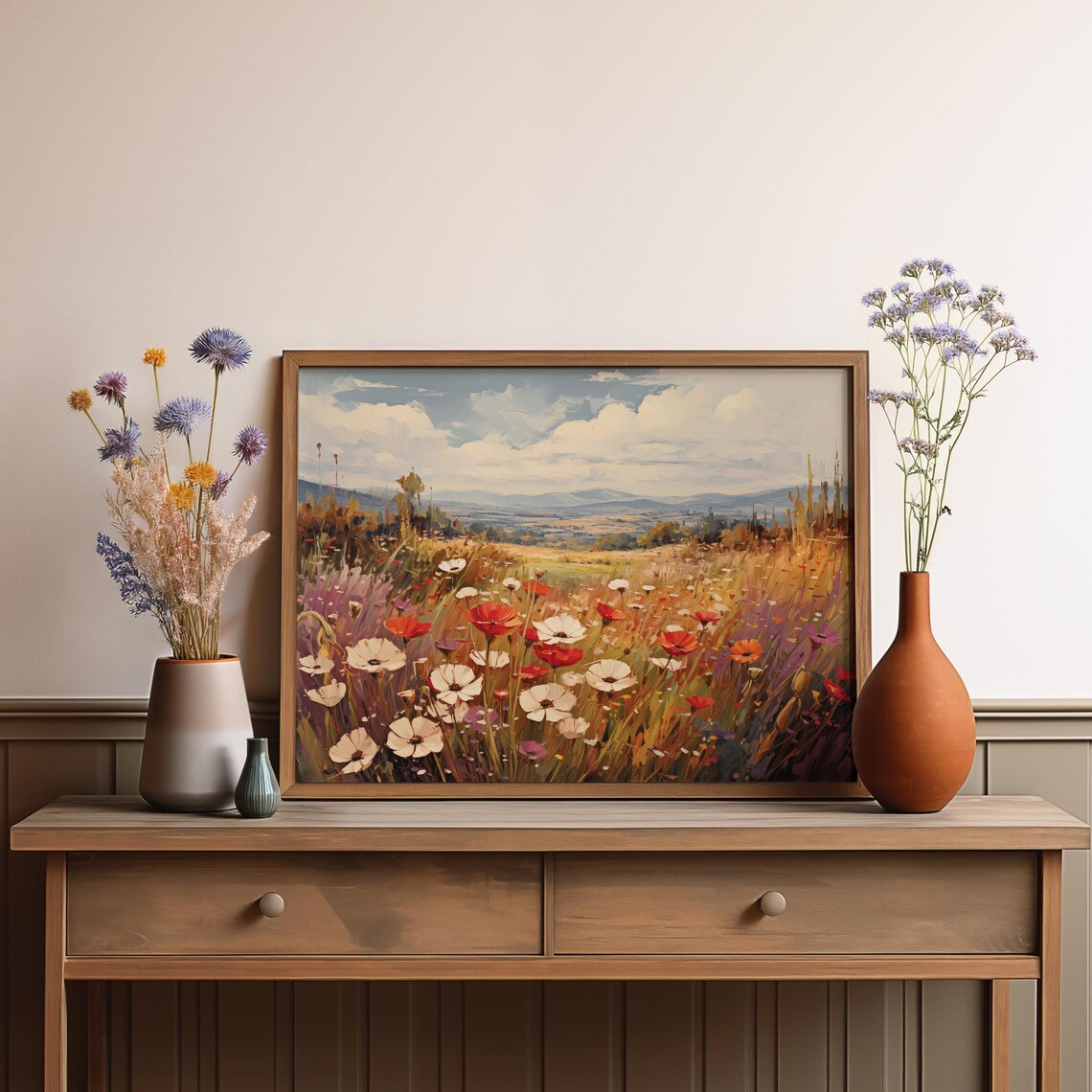 Golden Red Poppy White Daisy Field Bright Summer Meadows Poster - Image 3
