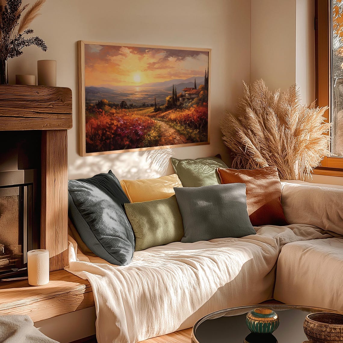 Tuscan Sunset Villa Cypress Hills Golden Hour Oil Painting Poster - Image 3