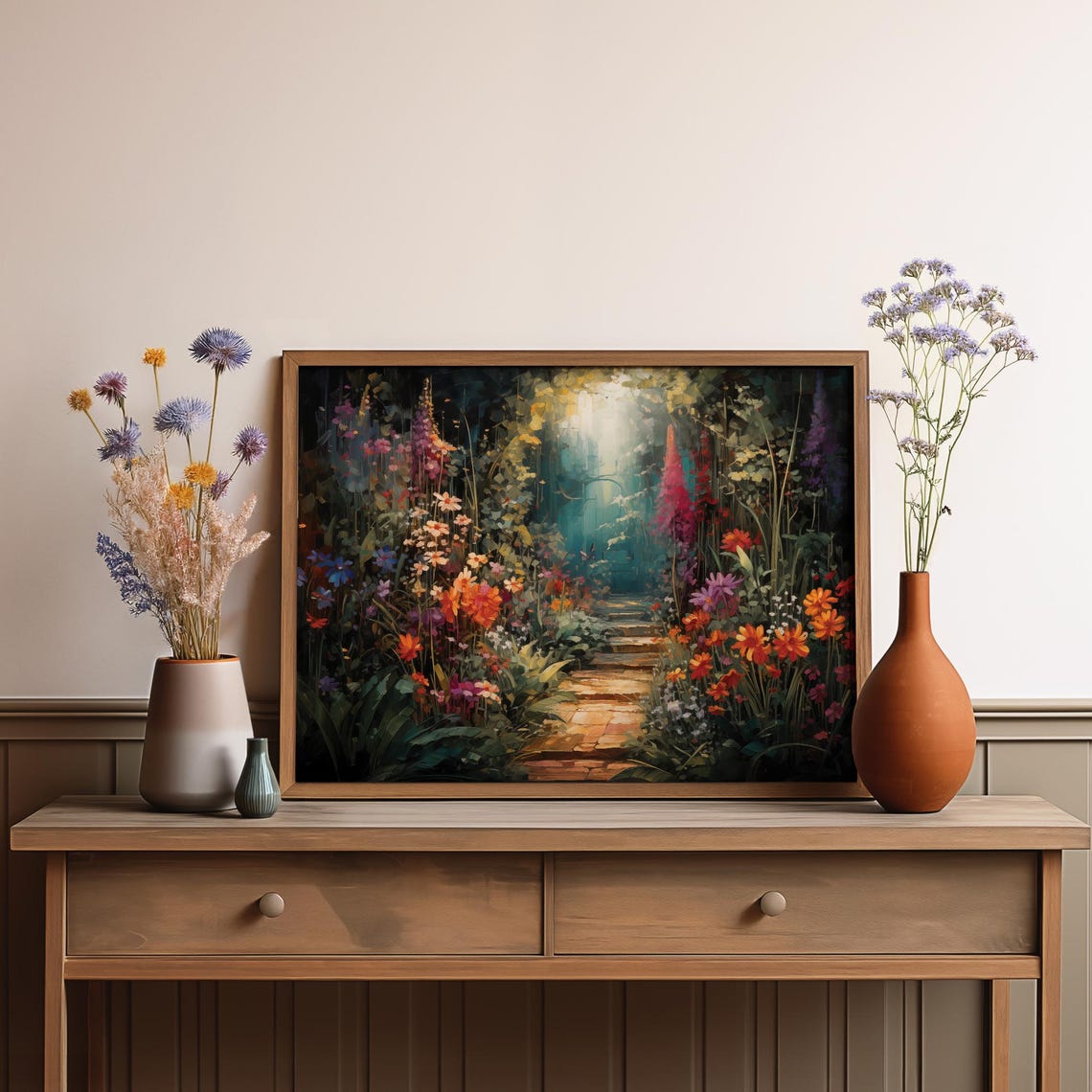 Enchanted Garden Path Painting Stone Steps Floral Paradise Poster - Image 3