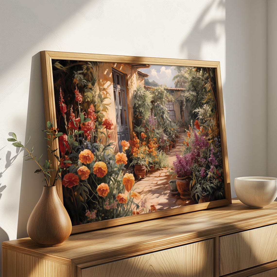 Lush Garden Courtyard Flower Path Stone House Garden Art Poster - Image 4
