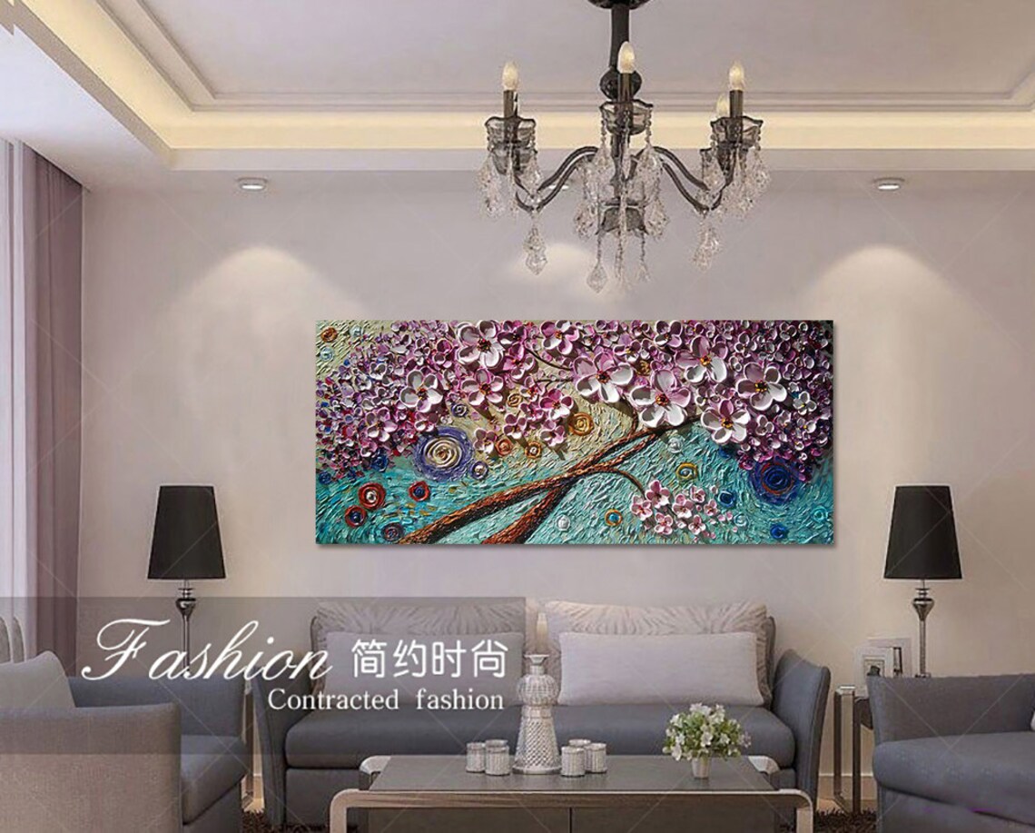 Abstract Cherry Blossom Oil Painting, Impasto Art - Image 5