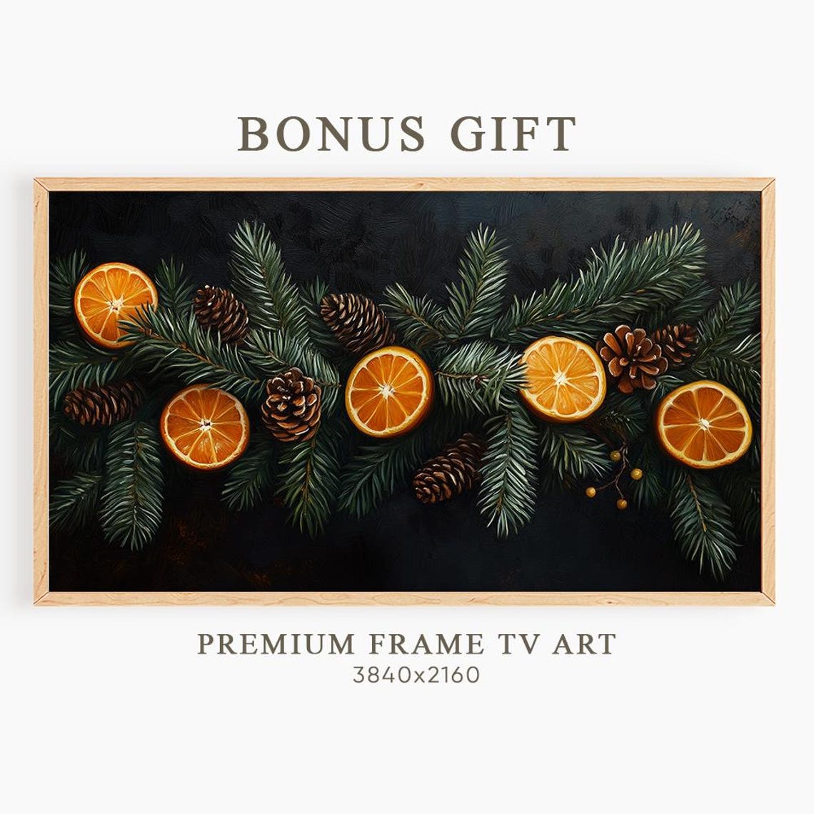 Dried Orange Slices on Pine Branches Dark Vintage Botanical Wall Art - Image 6