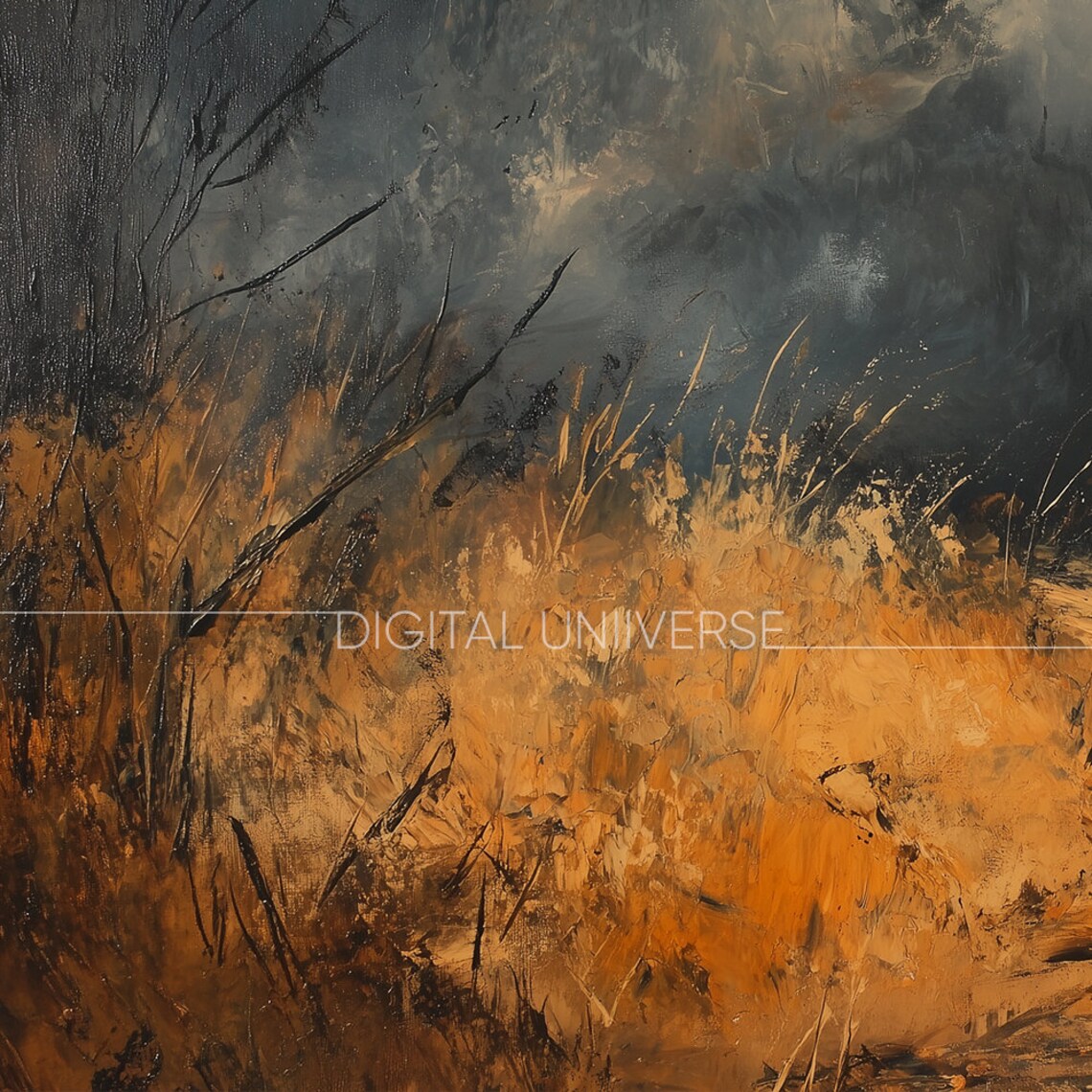 Lone White Ghost Misty Orange Path Dark Spooky Landscape Painting Poster - Image 3