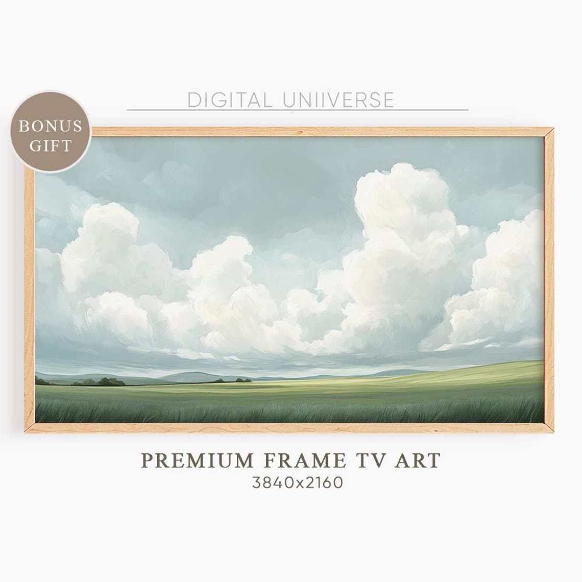 Green Prairie Meadow Under Billowing Clouds Landscape Wall Art