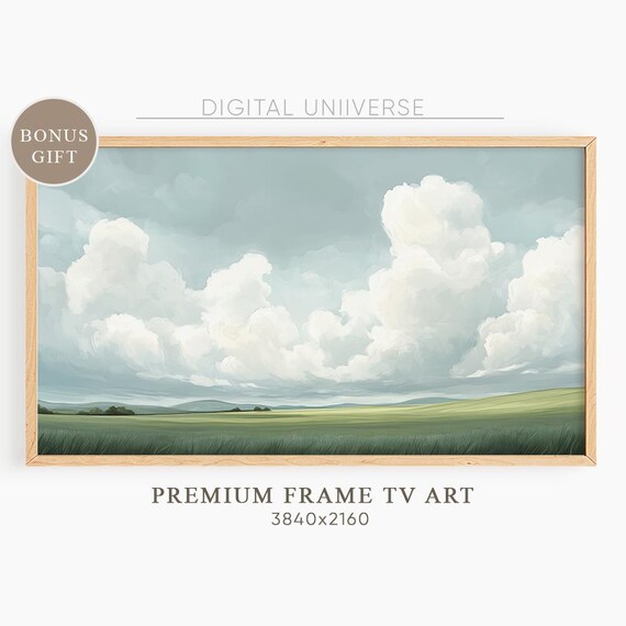 Green Prairie Meadow Under Billowing Clouds Landscape Wall Art