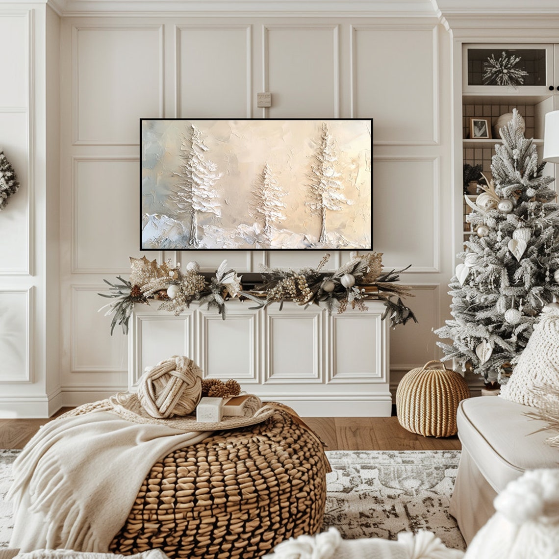 Three Frosted Christmas Trees Textured Neutral Winter Decor Wall Art - Image 5