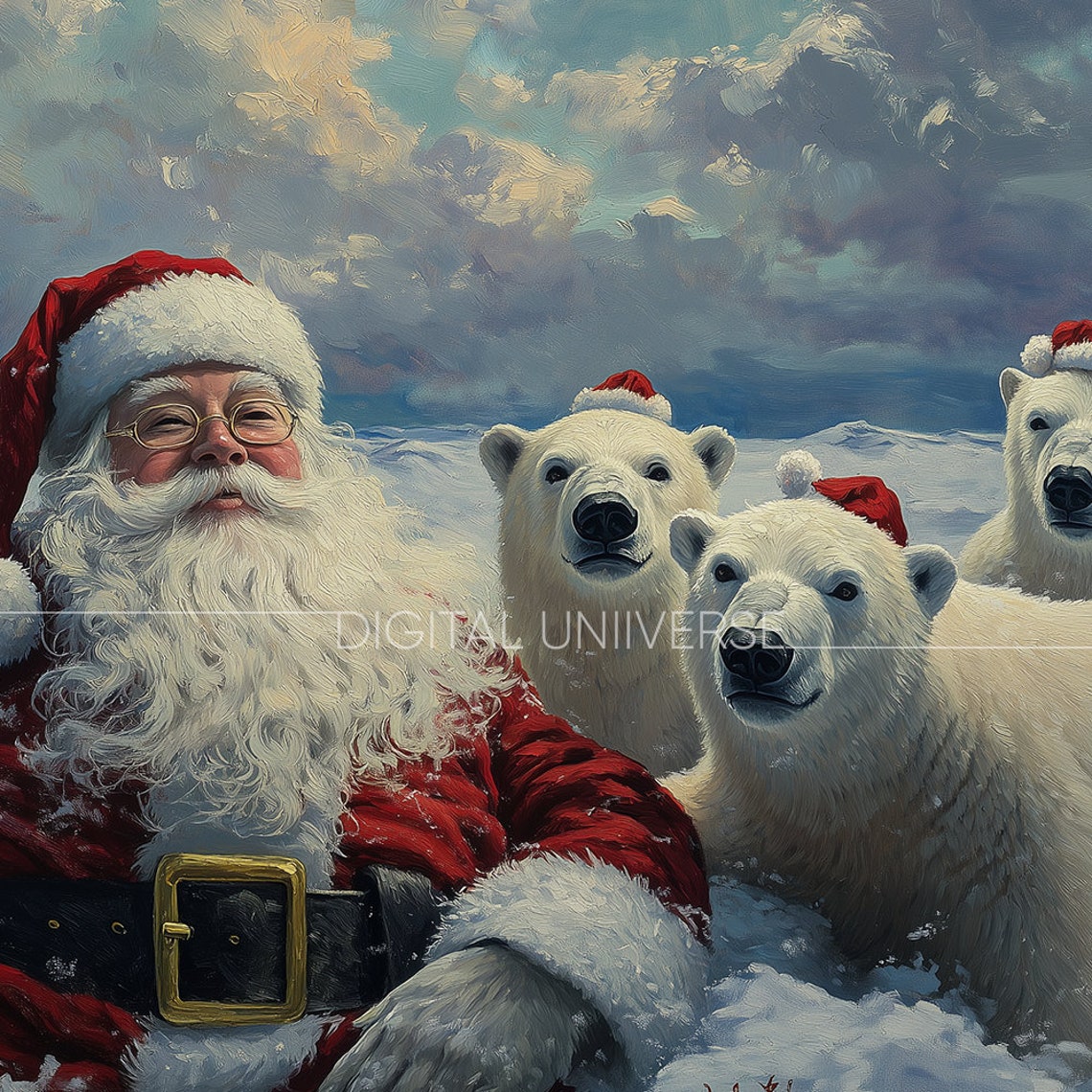 Santa Claus Polar Bear Selfie Santa Hats Arctic Christmas Poster - Image 3