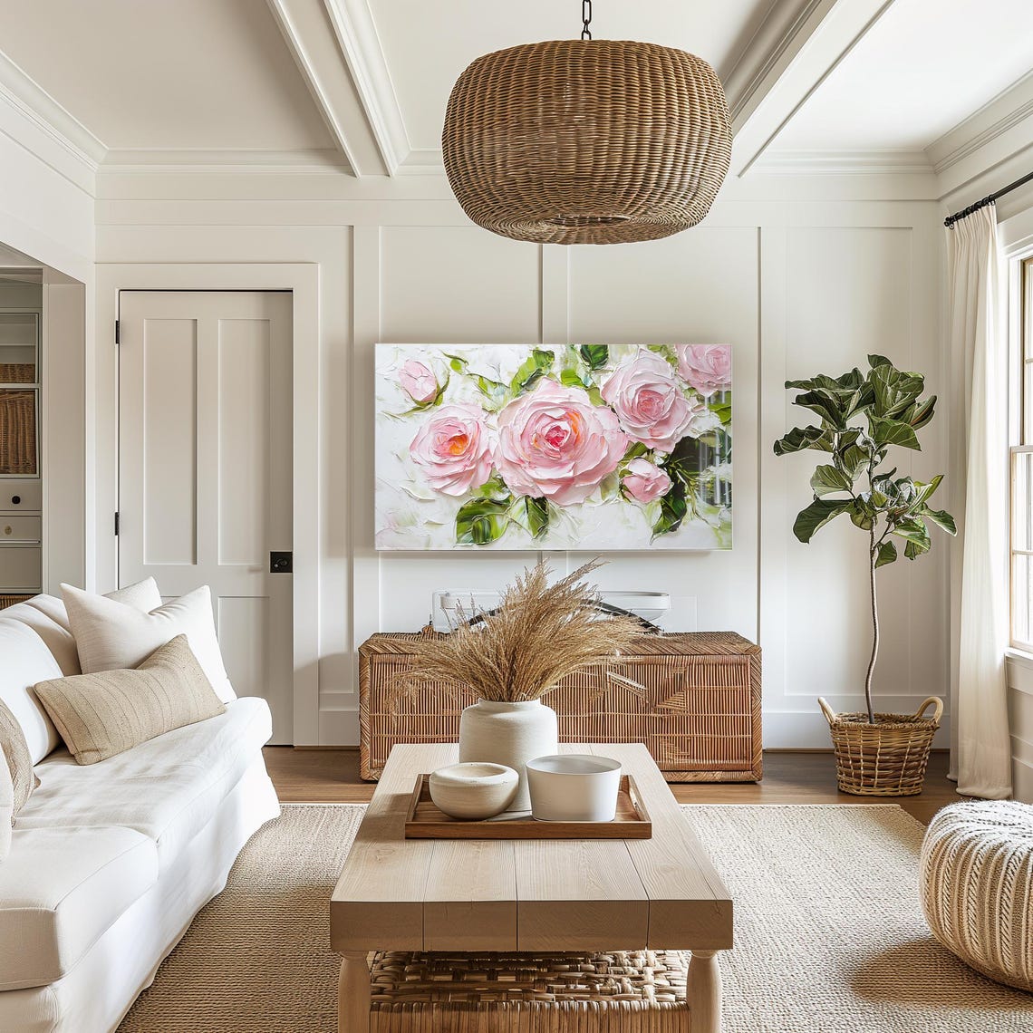 Blush Pink Roses Impasto Oil Painting Textured Floral Wall Art - Image 7