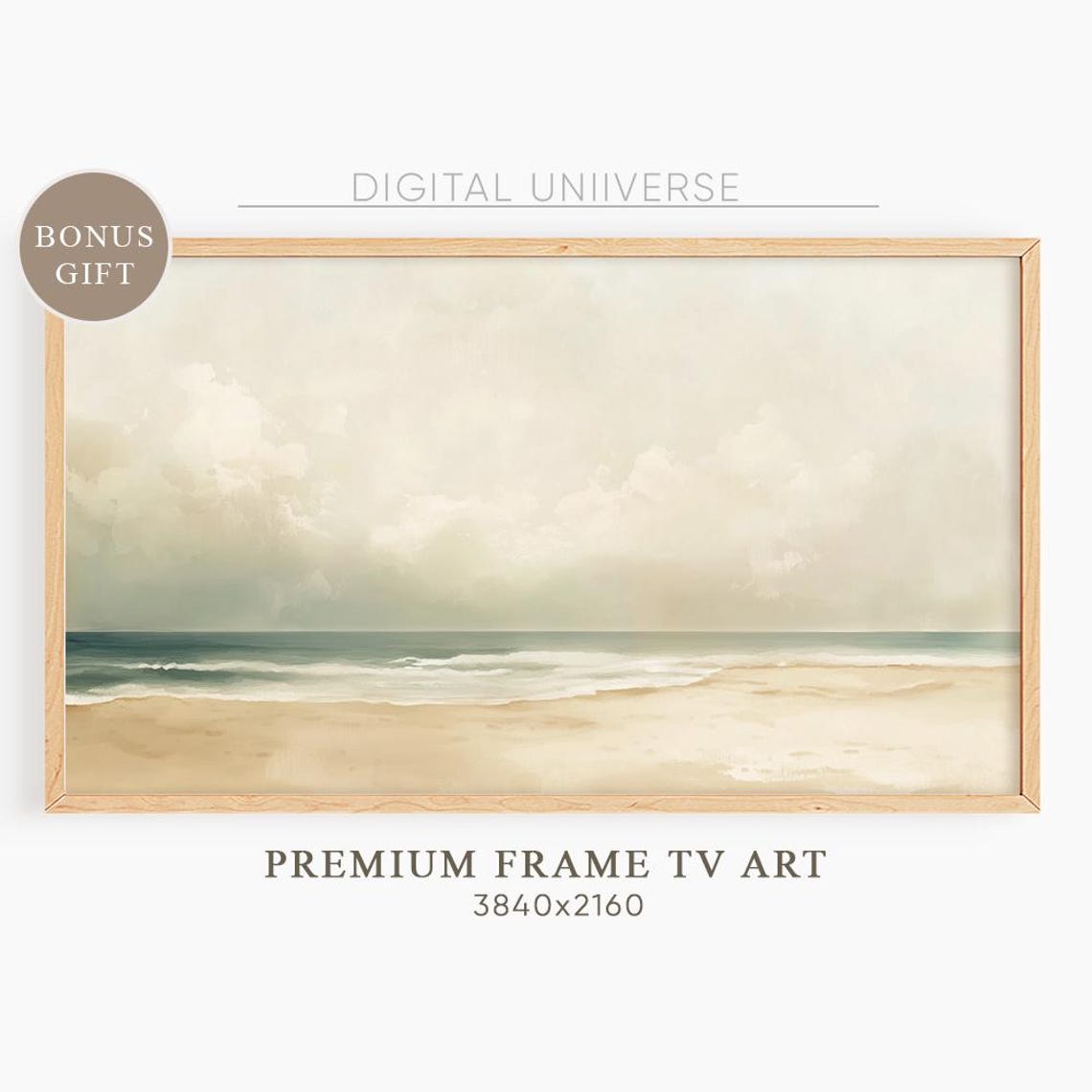Calm Beige Beach Gentle Waves Minimalist Seascape Art Wall Art