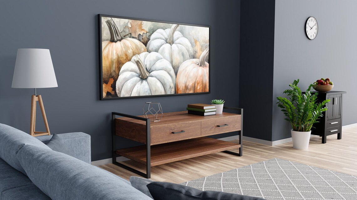 Watercolor White Pumpkins Peach Autumn Harvest Still Life Painting Poster - Image 5
