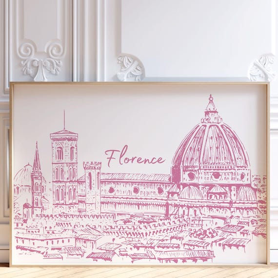 Florence Retro Italy Travel Poster, Preppy Cityscape